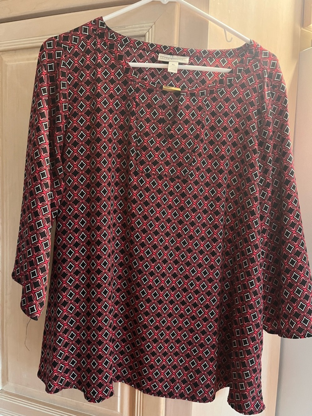 Dana Buchman Red and Black Geometric Tunic Top